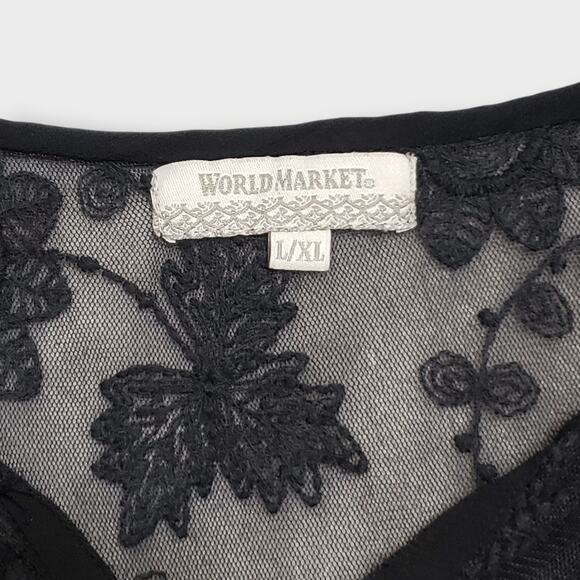 World Market Black Floral Lace Top Sheer Chiffon Overlay Sz L/XL Goth Fairycore - Picture 8 of 14
